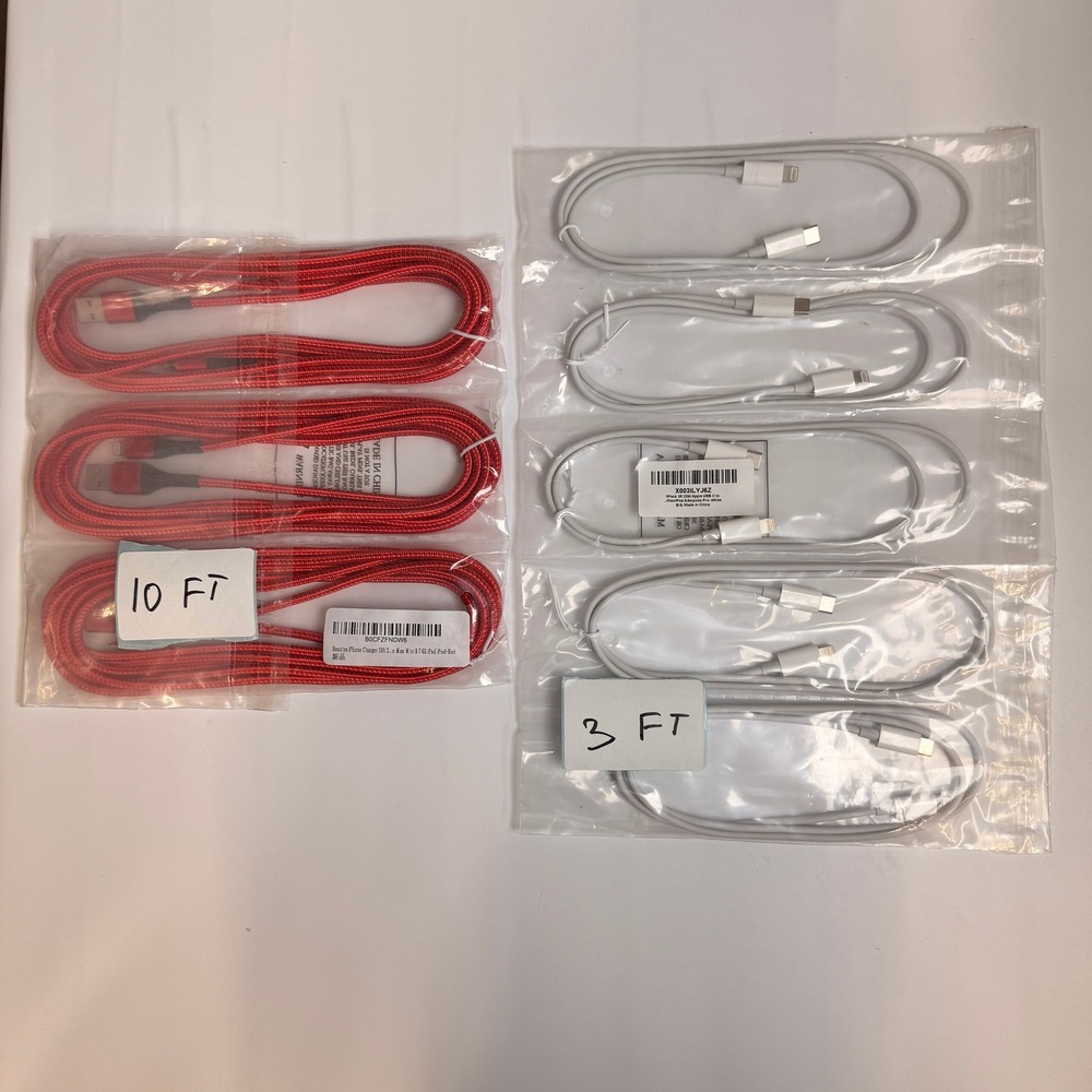 Lot of 8 Mixed USB-A & USB Cβ to Lightning Fast Charging Cables 3ft 10ft